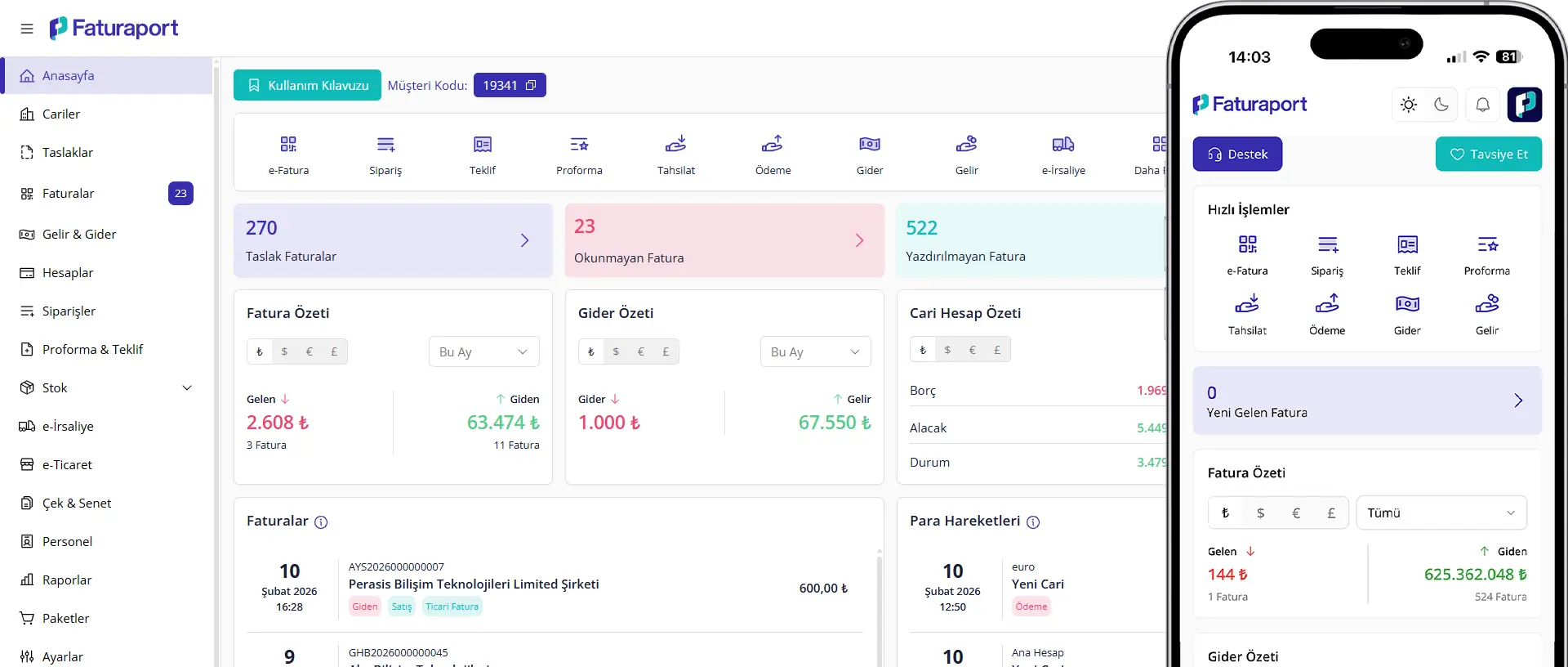 Faturaport Dashboard Önizleme