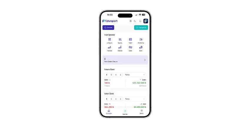 Faturaport v3 mobil ekran 1